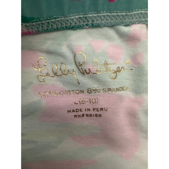 Lilly Pulitzer Maia Tropical Print Girls Leggings L (8-10) Cotton/Spandex Pink & - Picture 3 of 4